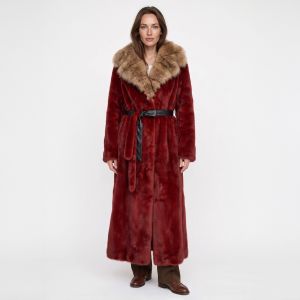 Elegant Longline Faux Fur Collar Coat