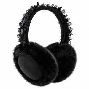 Faux Fur Earmuffs with Lace & Bow Detail
