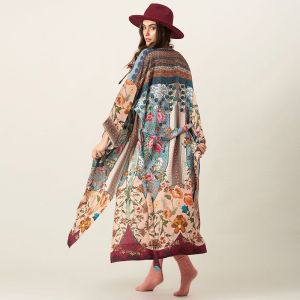 Floral Print Long Festival Beach Cover-Up Kimono