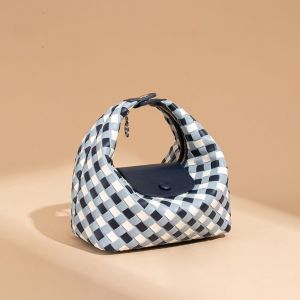 Tri-Color Blue & Cream Checks Top Handle Bag