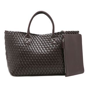 Chocolate Luxury Woven Tote Bag with Purse Bag
