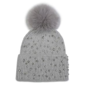 Sparkling Gem Pompom Hat in Silver SD115