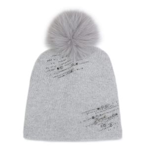 Minimalist Crystals Style Pompom Hat in Silver