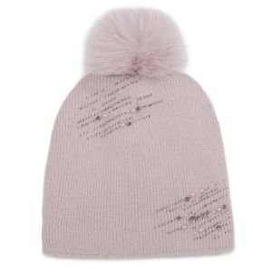Minimalist Crystals Style Pompom Hat in Dusty Pink