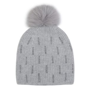 Pearls Details Knit Pompom Hat