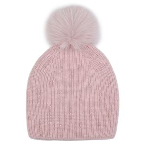 Pearls Details Knit Pompom Hat in Dusty Pink SD112