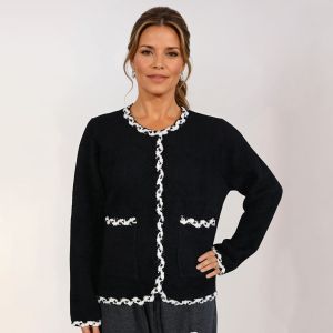 Soft Boucle Trim Fuzzy Cardigan