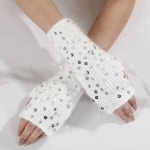 Sequin Fingerless Winter Gloves in Ivory SD121