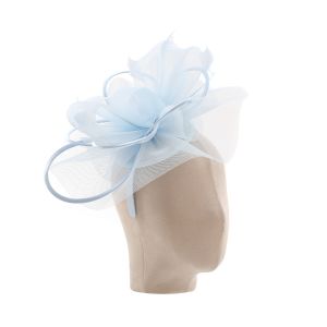 NF2019004 Delicate Mesh Loops and Feather Fascinator in Baby Blue