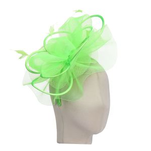 Lime Green Mesh Loops and Feather Fascinator