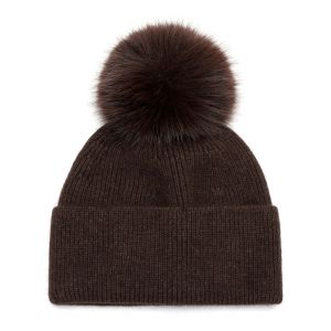 Soft Knitted Winter Plain Hat with Faux Fur Pom Pom