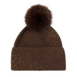 Diamante Knit Faux Fur Pom Pom Hat