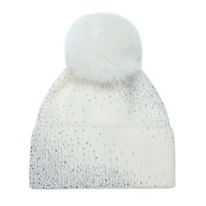 Diamante Knit Faux Fur Pom Pom Hat