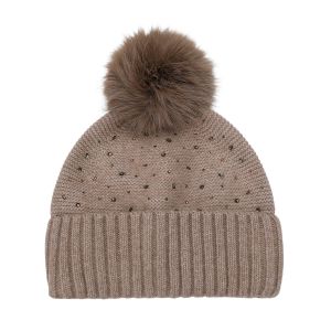 Sparkly Crystal and Beads Knit Faux Fur Pom Pom Hat
