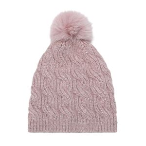 Cable Knit Bobble Hat with Faux Fur Pom Pom