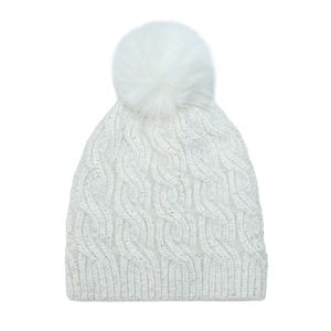 Cable Knit Bobble Hat with Faux Fur Pom Pom
