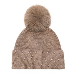 Diamante Knit Faux Fur Bobble Hat