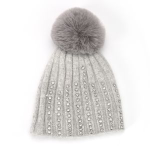 Crystals Studded Pompom Hat in Silver SD118