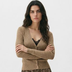 Glitter Mesh Shimmering V-Neck Cardigan