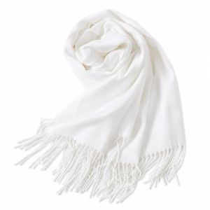 White Pashmina Scarf with Delicate Tassels