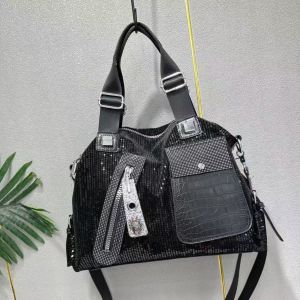 Sparkle and Croc Shoulder Bag in Black 60525