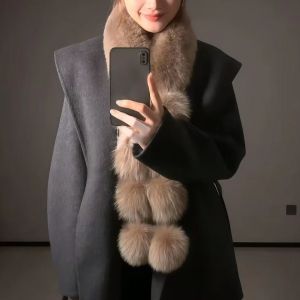 Luxury Faux Fur Snood Scarf with Pom Poms