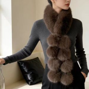 Luxury Faux Fur Snood Scarf with Pom Poms