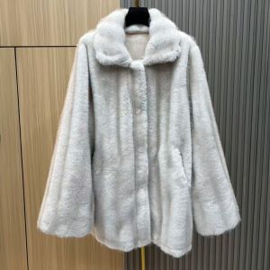 Cream Soft Plush Winter Coat with Collar