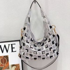 Metallic Crystal Embellished Hobo Shoulder Bag