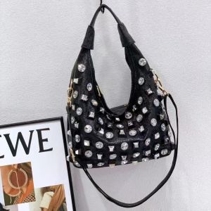Metallic Crystal Embellished Hobo Shoulder Bag