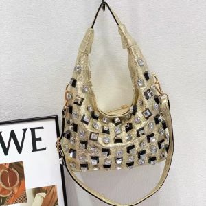 Metallic Crystal Embellished Hobo Shoulder Bag