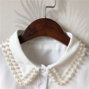 White Pearl Edge Detail Cotton Fake Collar