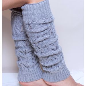 Knitted Cosy Cable Leg Warmers in Silver SD084