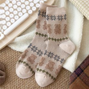 Teddy Bear Beige Socks Cosy Snowflake Pattern