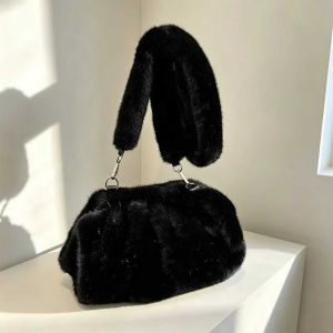 Faux Fur Ruched Handbag with Matching Shoulder Strap