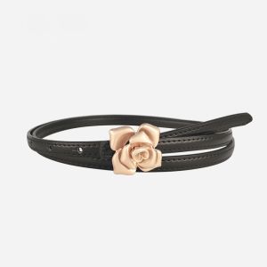 Gold Floral Buckle Skinny Belt