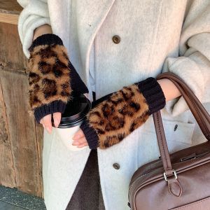 Leopard Print Faux Fur Fingerless Gloves