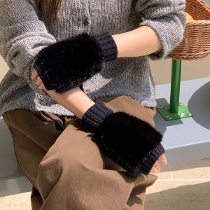 Soft Knit Fingerless Gloves with Faux Fur Mitten Cap
