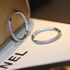 Hoop Earrings with Sparkling Stones in Silver