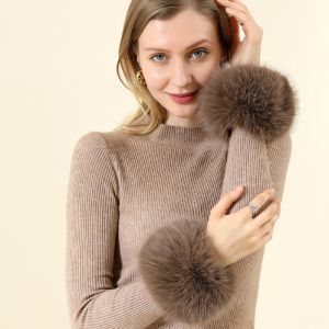 Elegant Plain Faux Fur Wrist Cuffs in Brown