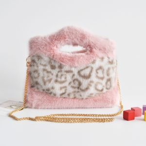 Faux Fur Animal Print Shoulder Bag with Gold Chain