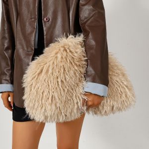 Mongolian Style Curly Faux Fur Oversized Clutch Bag