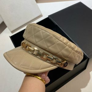 Quilted Leather Chain Detail Hat in Taupe