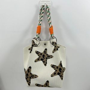 Leopard Star Canvas Tote Bag with Rope Handles