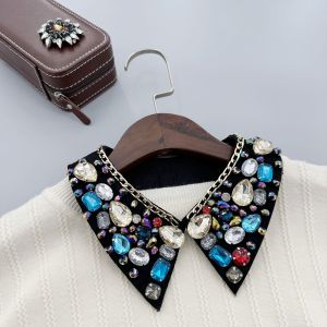 Black Jewelled Statement Collar with Multicolour Crystals & Gold Chain
