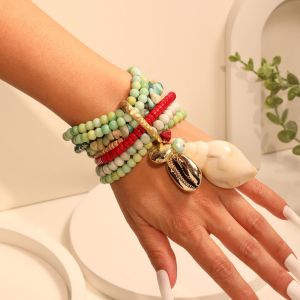 Beaded Bracelet with Cowrie & Conch Shell Charms