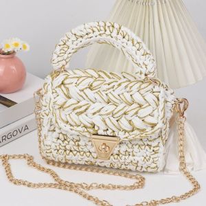 Braided Handbag with Gold Metallic Detail