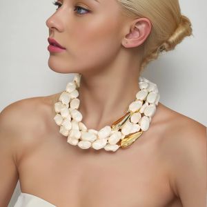 Multi Layer Pearlies Ivory Necklace with Gold Accents