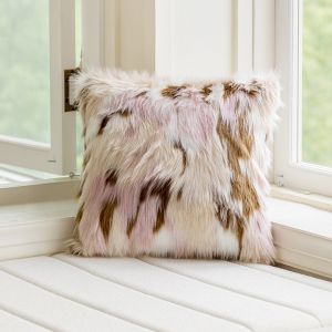 Multi-Tone Shaggy Faux Fur Cushion in Pastel Pink & Brown