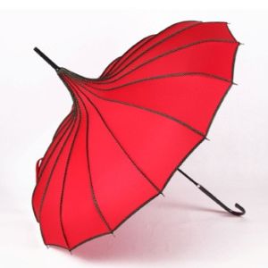 Elegant Pagoda Umbrella with Black Trim in Red TW014